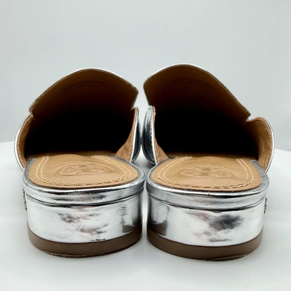Tory Burch Rosalind Pointed-toe mule‎ in Metallic Silver Leather Size 6.5